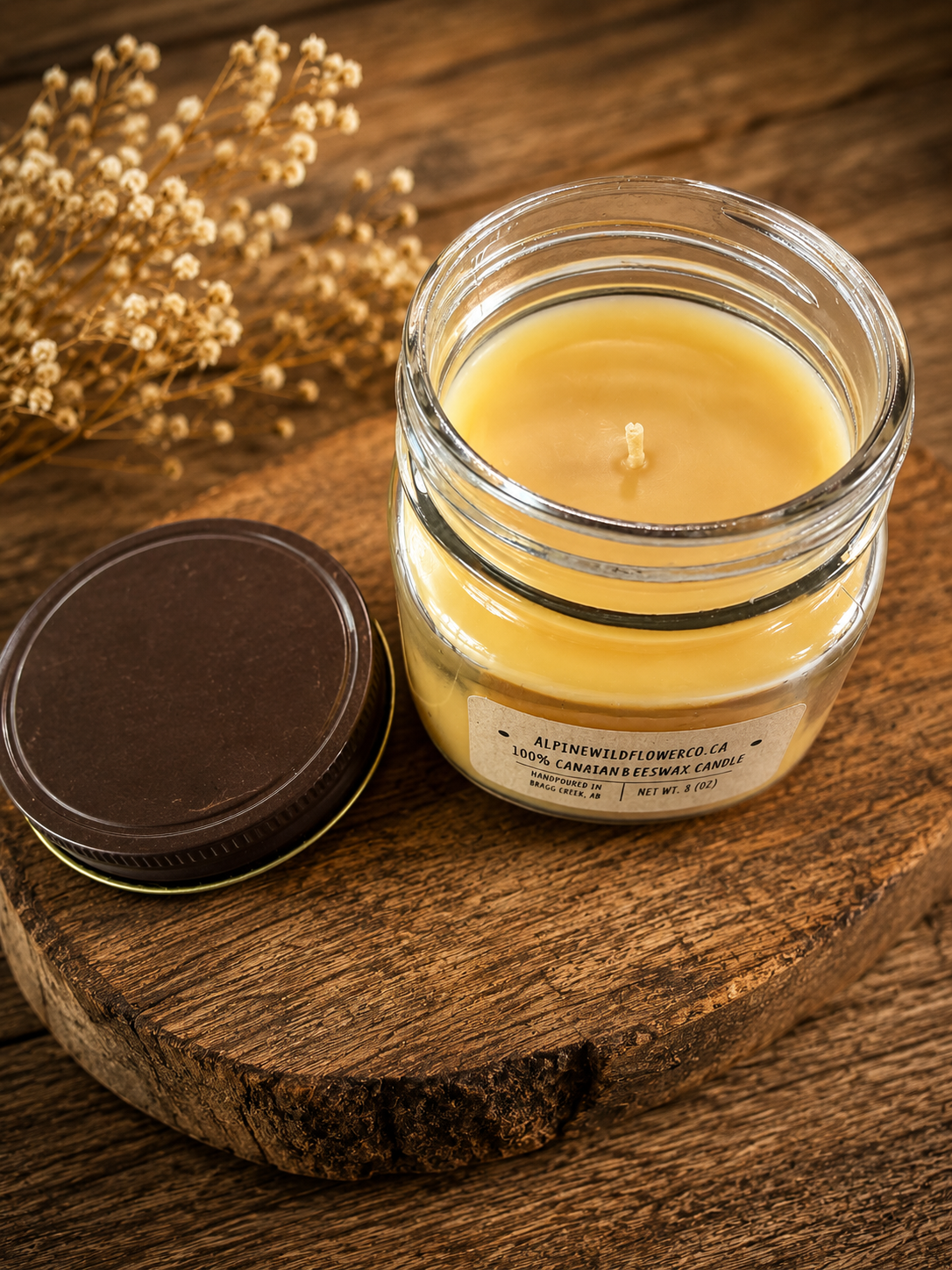 100% Beeswax Candle | 8 oz Mason Jar