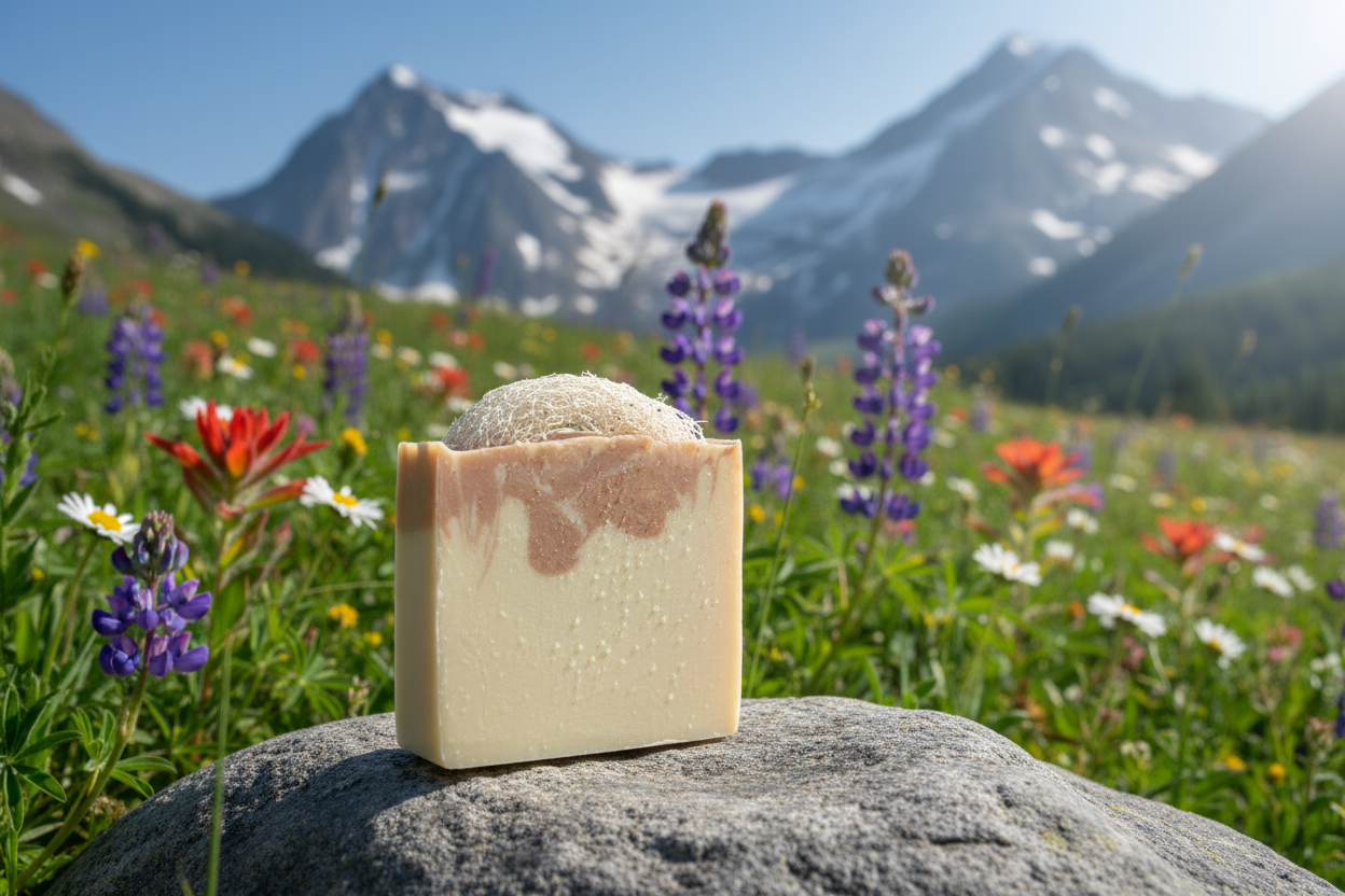 Lemongrass soap in alpine meadow