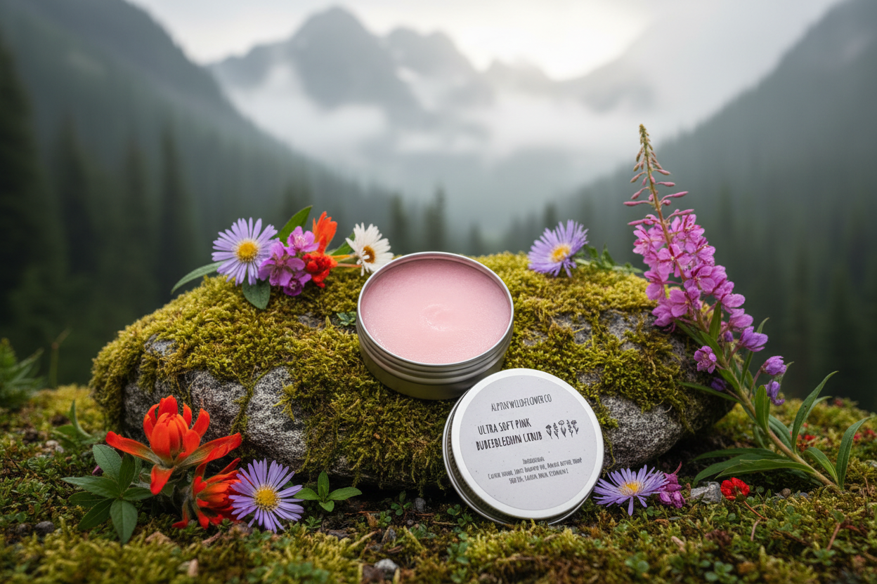 Open lip scrub tin with pink product