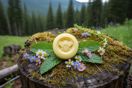 Peppermint Foot Lotion Bar in alpine forest setting