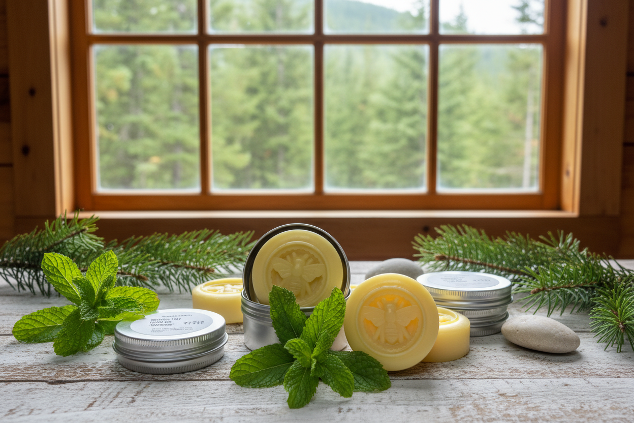 Peppermint Foot Lotion Bar in mountain cabin setting
