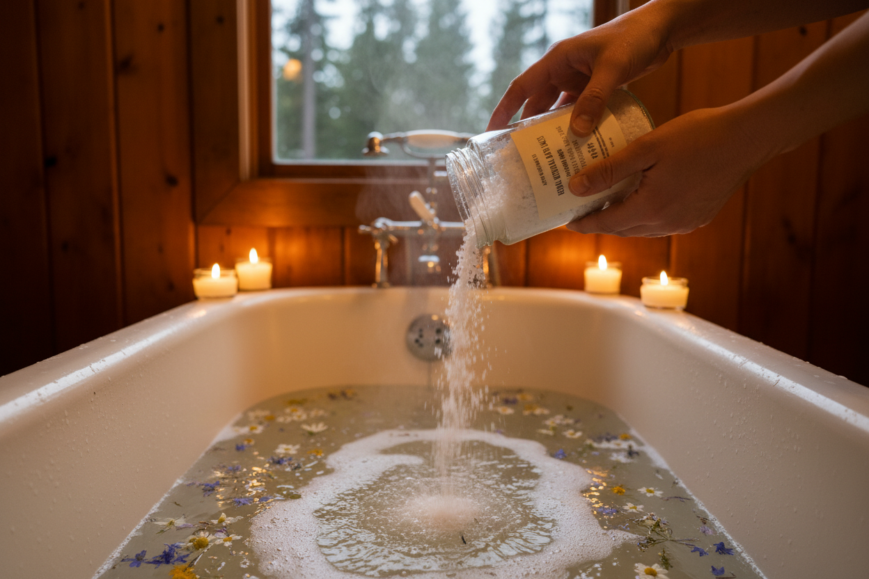 Pouring Bath Salts into Tub - Cabin