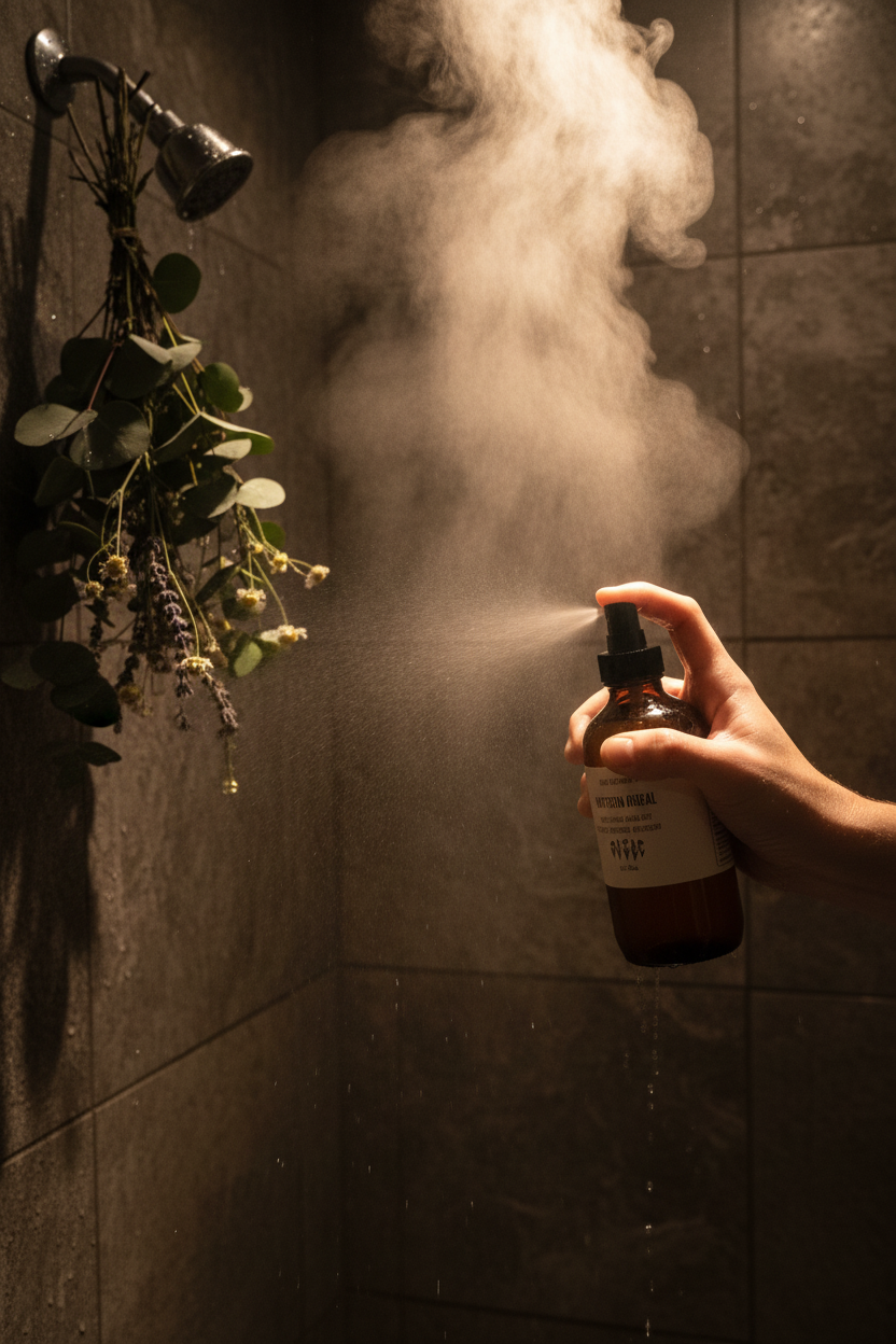 Spraying in Shower - Rustic Cabin