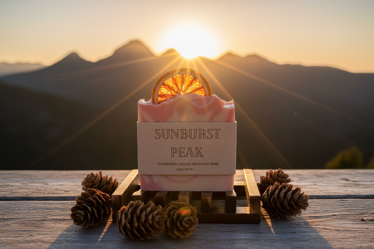 Sunburst Peak Soap with Sun and Mountain Peaks - Version 2