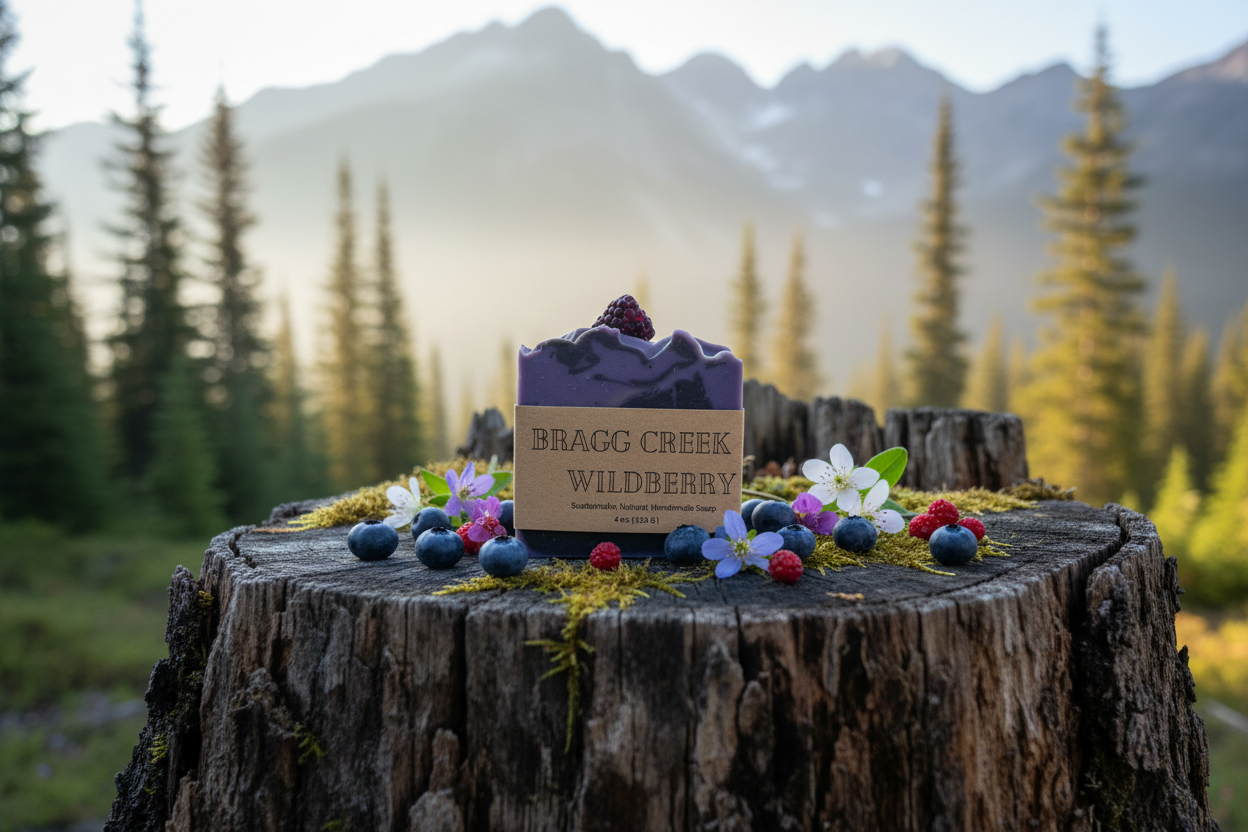 Wildberry soap on tree stump